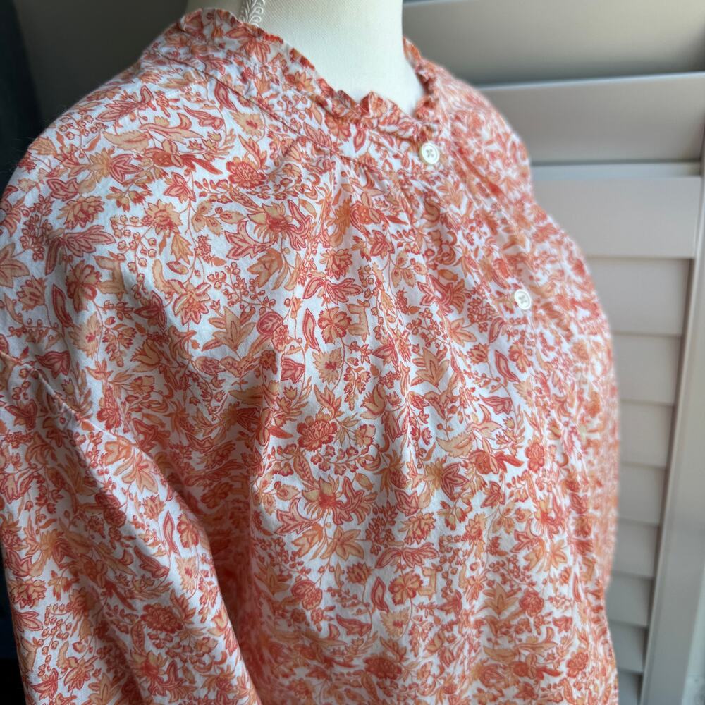 LOFT Peach Orange Floral Ruffle Neck Peasant Blouse Size Medium Petite - Picture 7 of 11